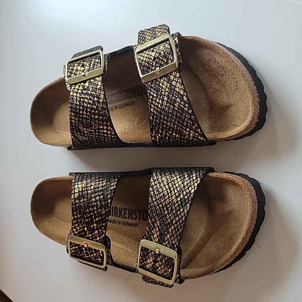 Birkenstock Arizona BS Size 7 WomensShiny Python Black Sandals NARROW.
